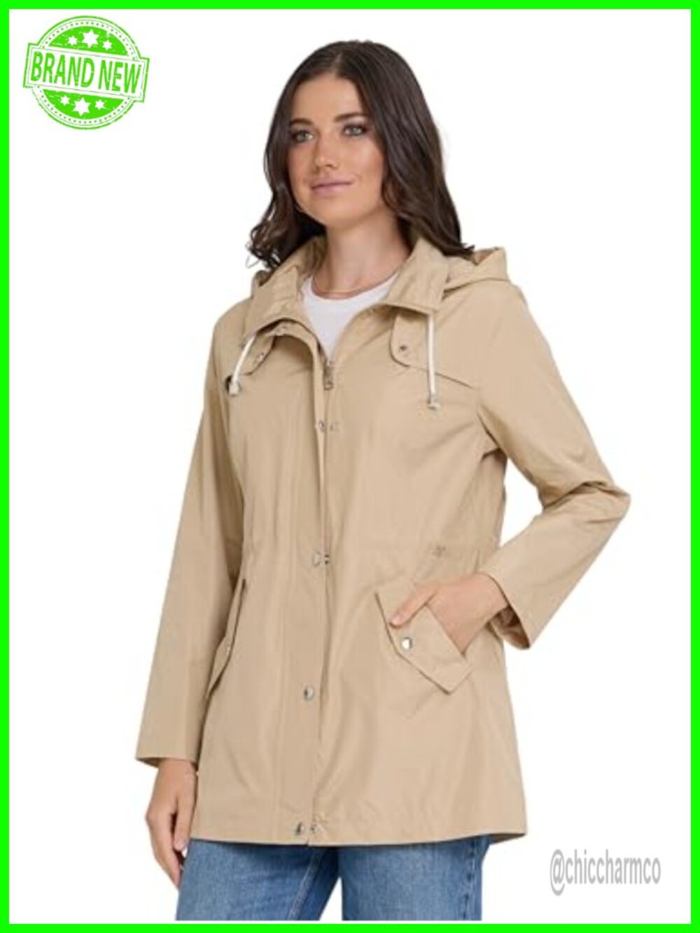 Steve Madden Waterproof Hooded Anorak Rain Jacket